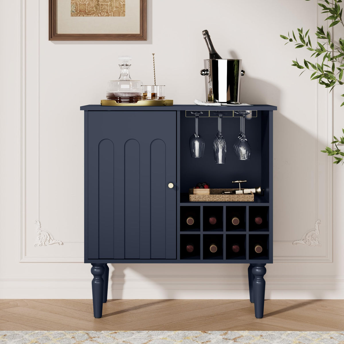 Arched Fluted Coffee Bar Cabinet with Storage & Wine Racks