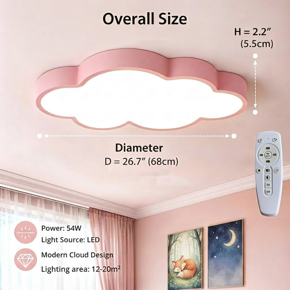 Cloud Shape Led Ceiling Light, with Remote Control