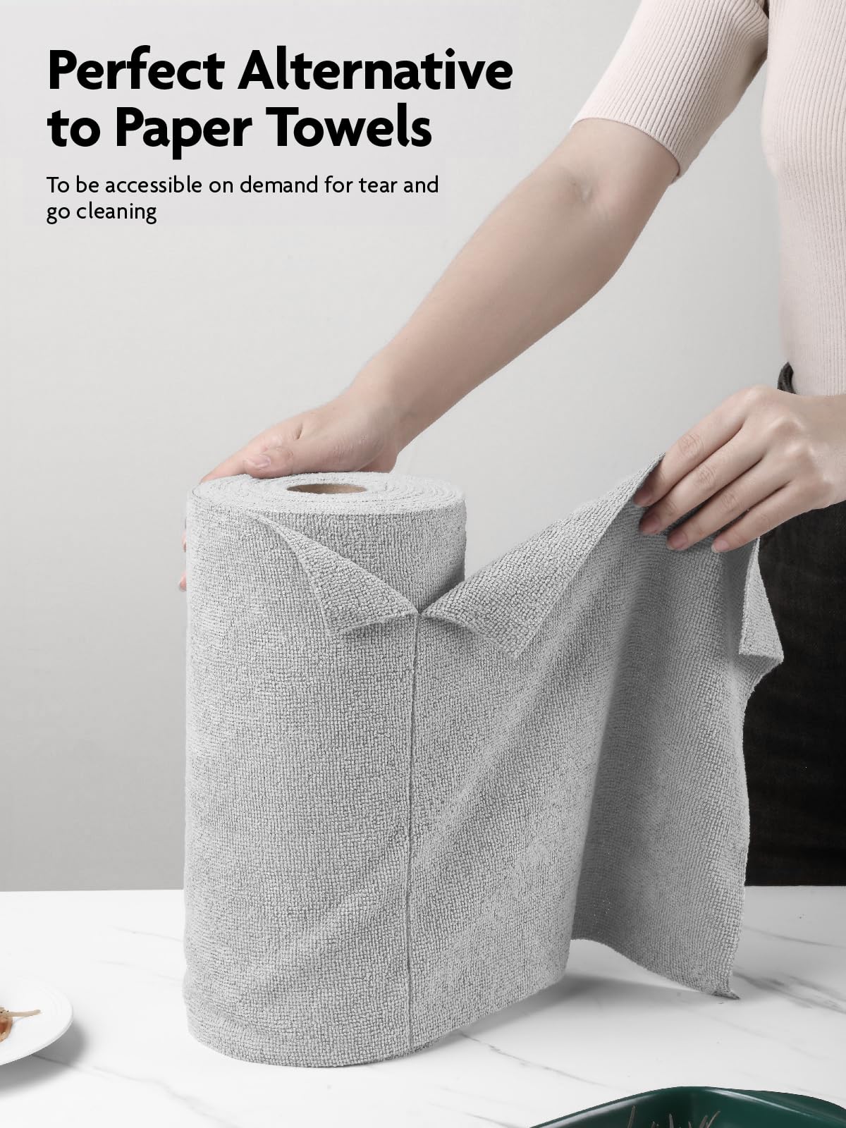 Fantasticlean Microfiber Cleaning Cloth Roll -60 Pack, Tear Away Microfiber Towels, 12" x 12", Reusable, Washable, Scratch Free, Ultra Absorbent Dishcloth for All-Around Cleaning (Beige & Tan)