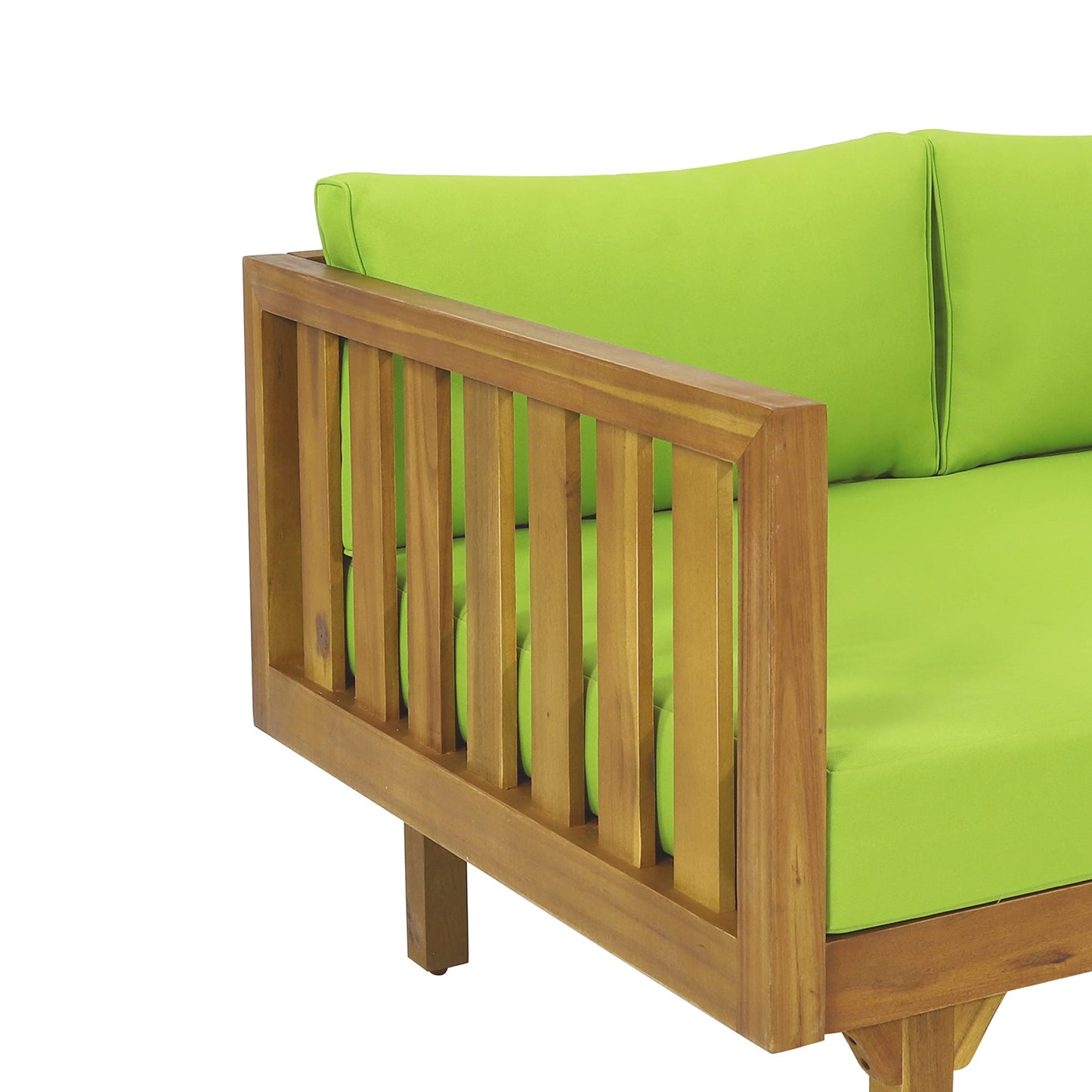 Outdoor Acacia Wood Conversation Set, 3-Seat Loveseat Sofa w/Cushion and Round Coffee Table for Backyard, Patio Furniture, Teak+Beige