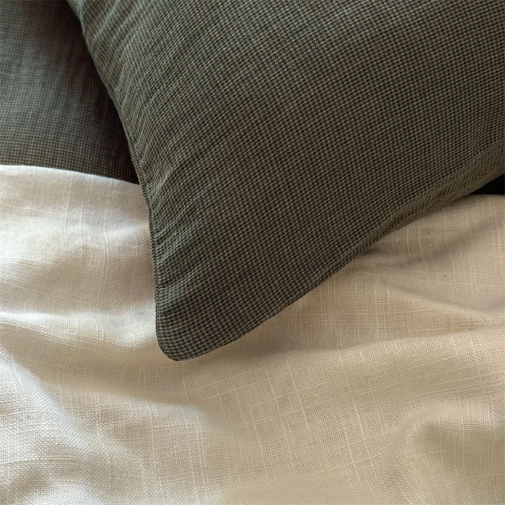 NSNLGSGC 100% Muslin Cotton Houndstooth Duvet Cover King Size, 2-Layer Small Checked Lightweight and Breathable Muslin Bedding, Linen Like Gauze Comforter Cover Set (Mocha Houndstooth, King)