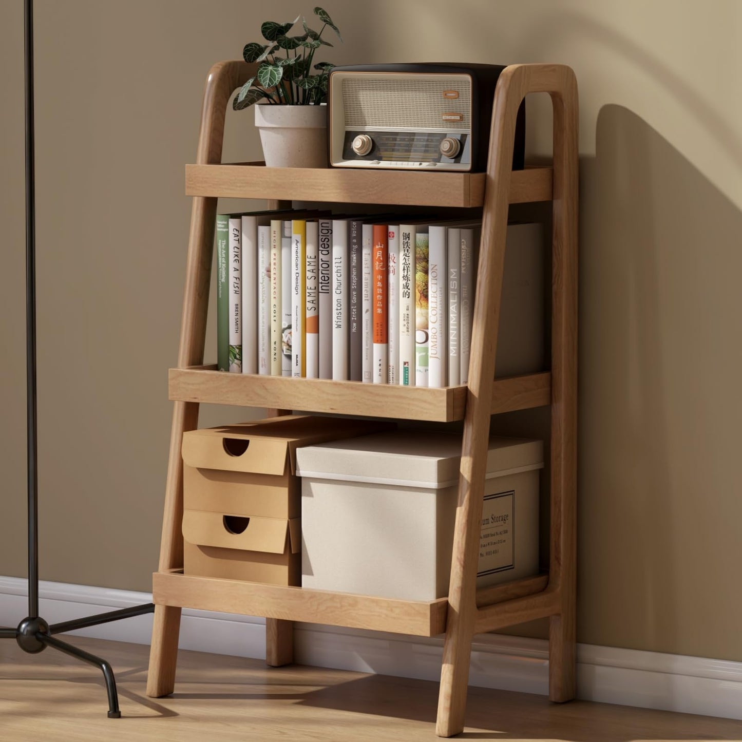 Solid Oak 3 Tier Ladder Bookshelf