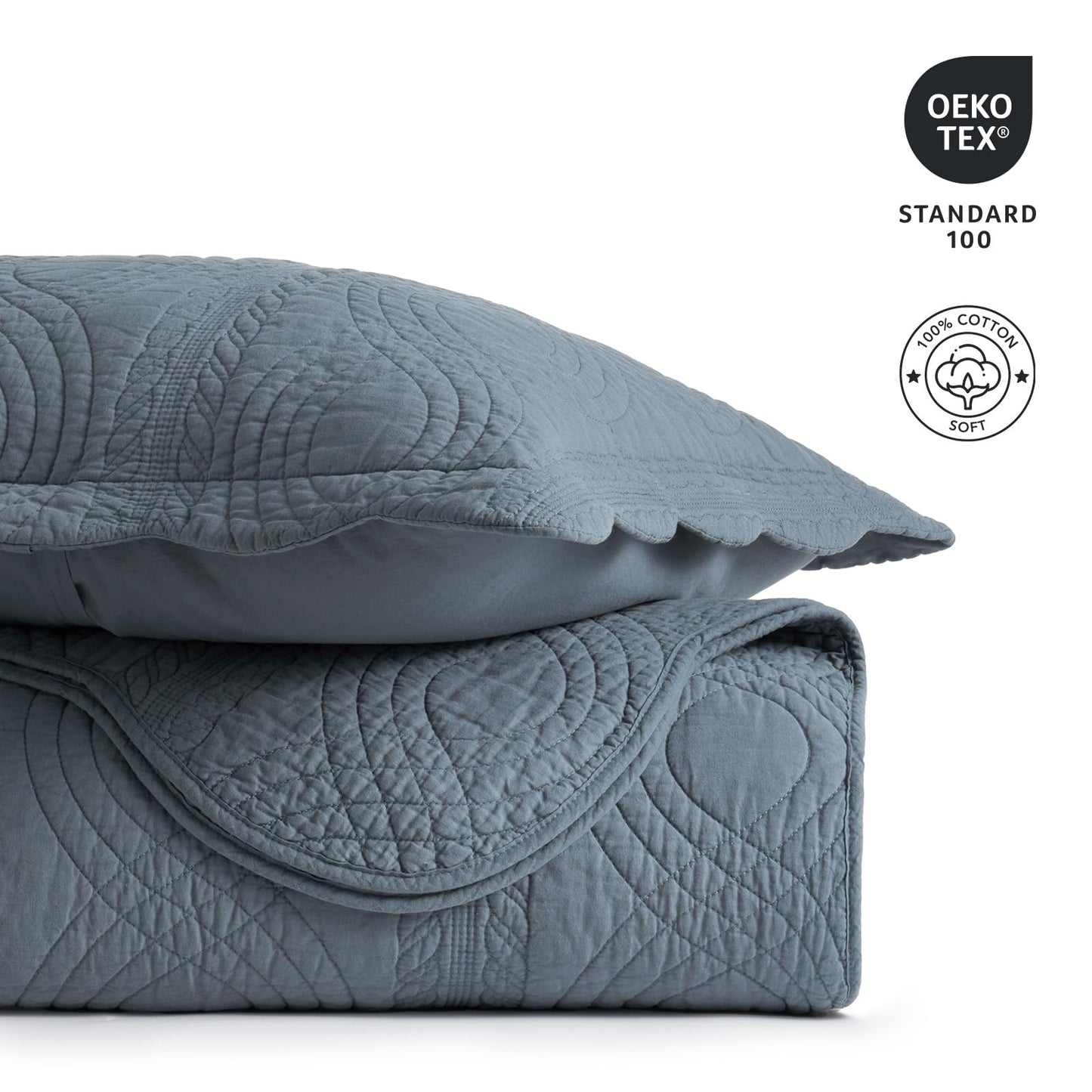 100% Cotton Scallop Quilt Set