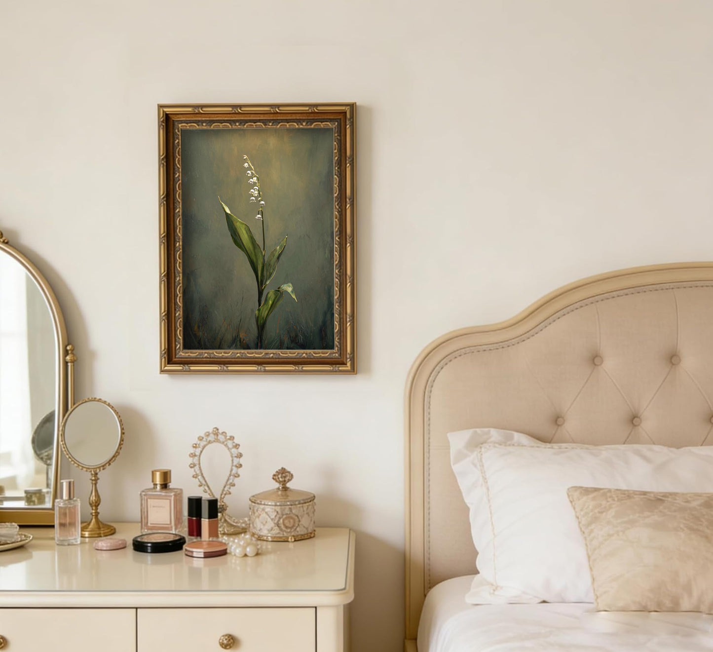 Vintage Gold Framed Moody Flower Canvas Wall Art