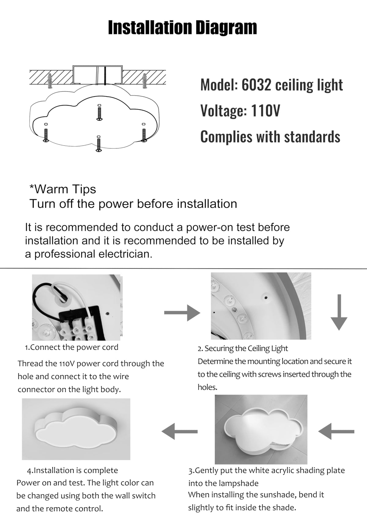 Cloud Shape Led Ceiling Light, with Remote Control