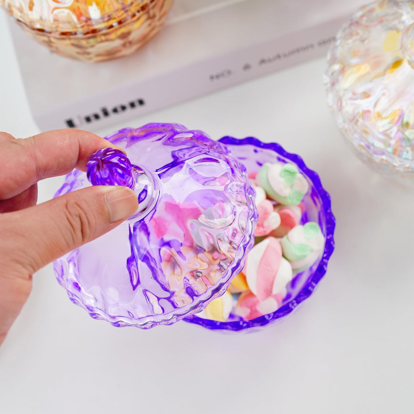 Decorative Embossed Glass Dish with Lid
