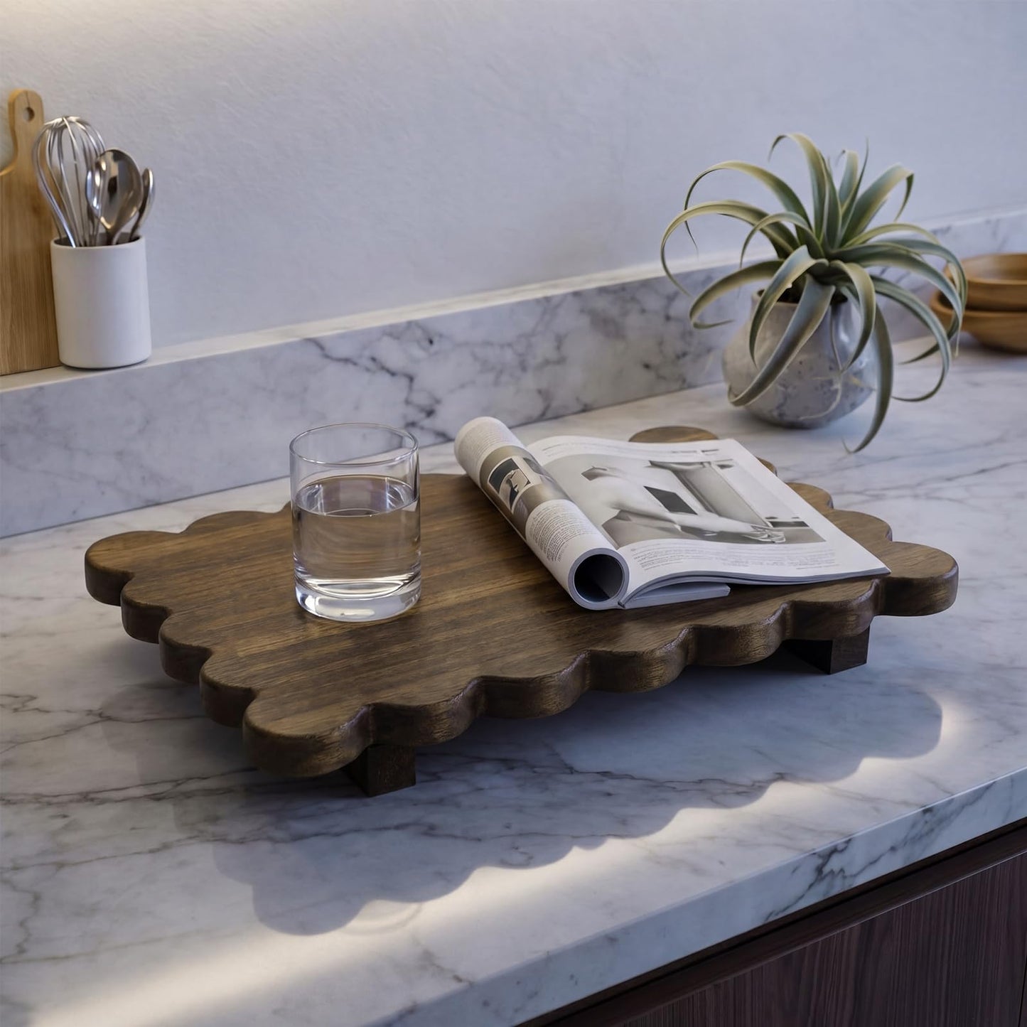 Scalloped Wood Riser Tray
