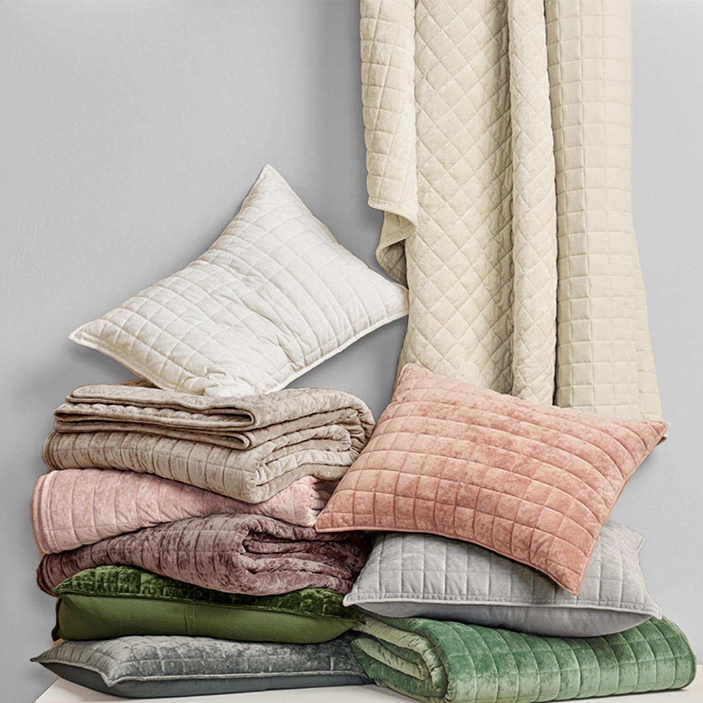 Box Stitch Velvet Quilt Set, King Size