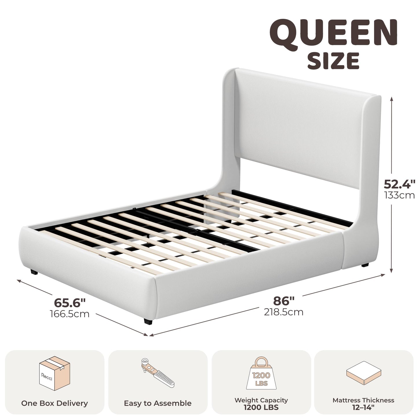 King Upholstered Wingback Bed Frame