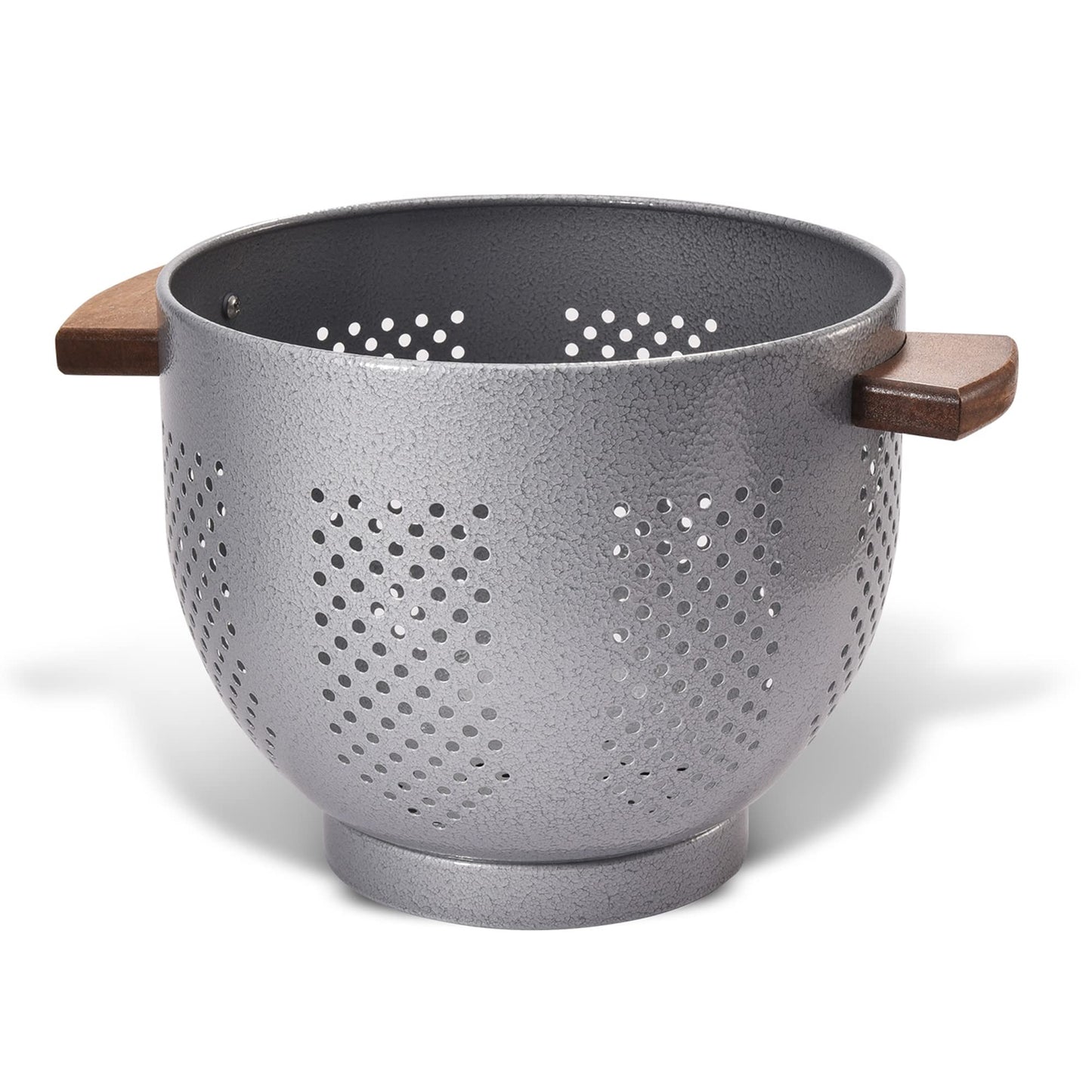 Metal Colander with Wood Handle and Stable Base, Powder Coated Steel Kitchen Strainer Basket for Draining Pasta, Vegetable and fruit(7quart,Sandyellow)