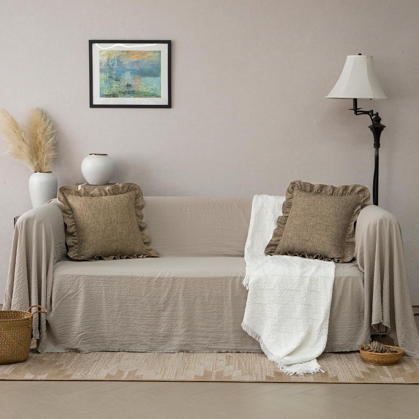 Rustic Classic Linen Style Throw Pillow Covers Set of 2