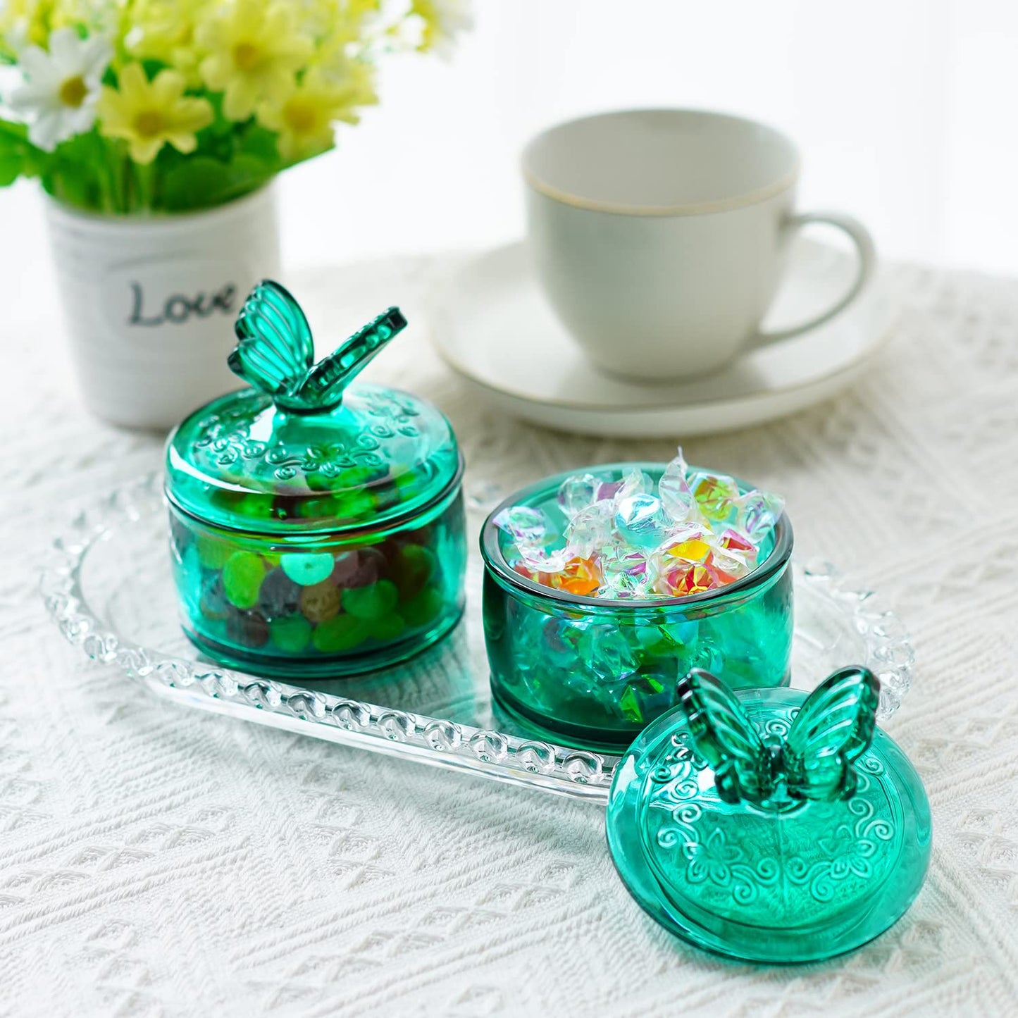 Decorative Embossed Glass Dish with Lid