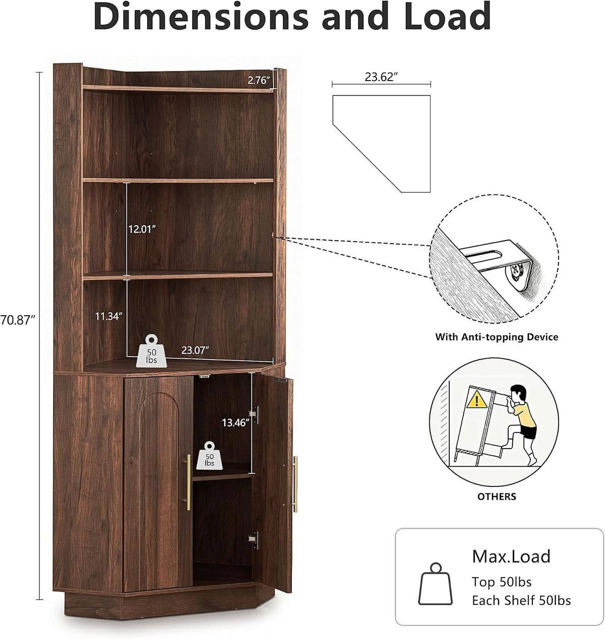 71" Tall Corner Cabinet with Storage