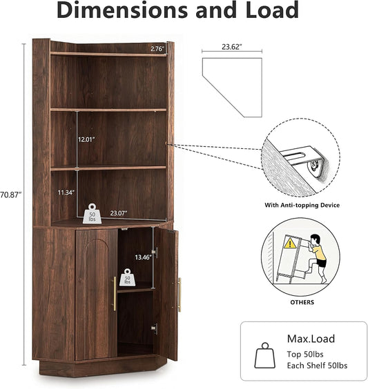 71" Tall Corner Cabinet with Storage