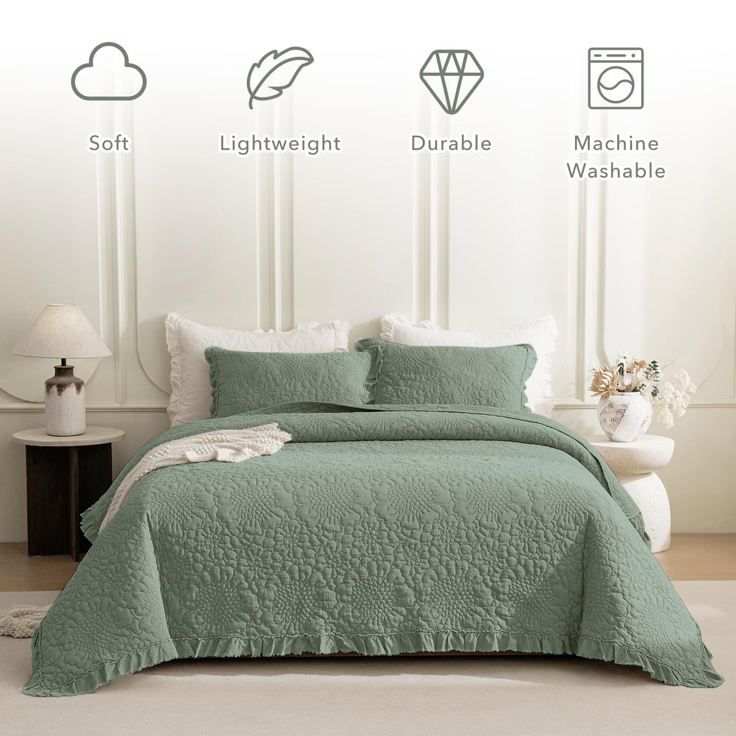 Cotton Oversized Quilt Bedspread Set