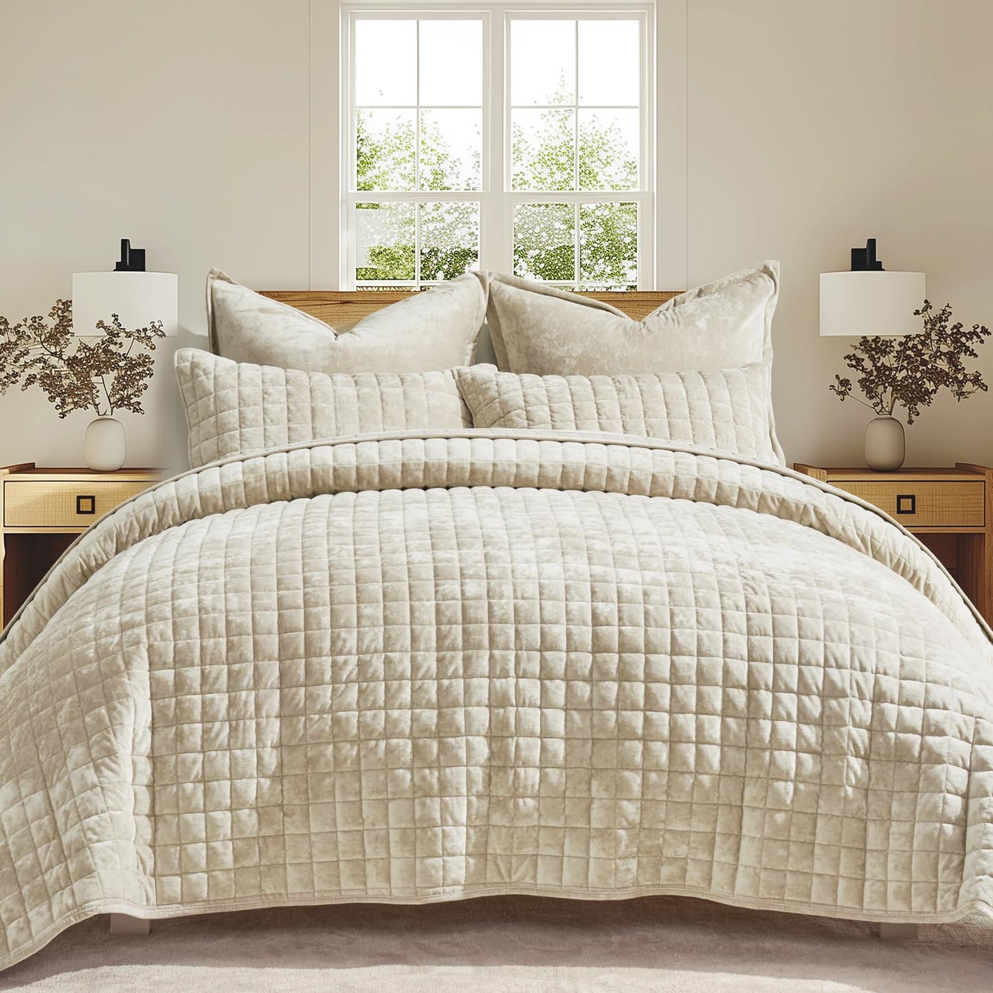 Box Stitch Velvet Quilt Set, King Size
