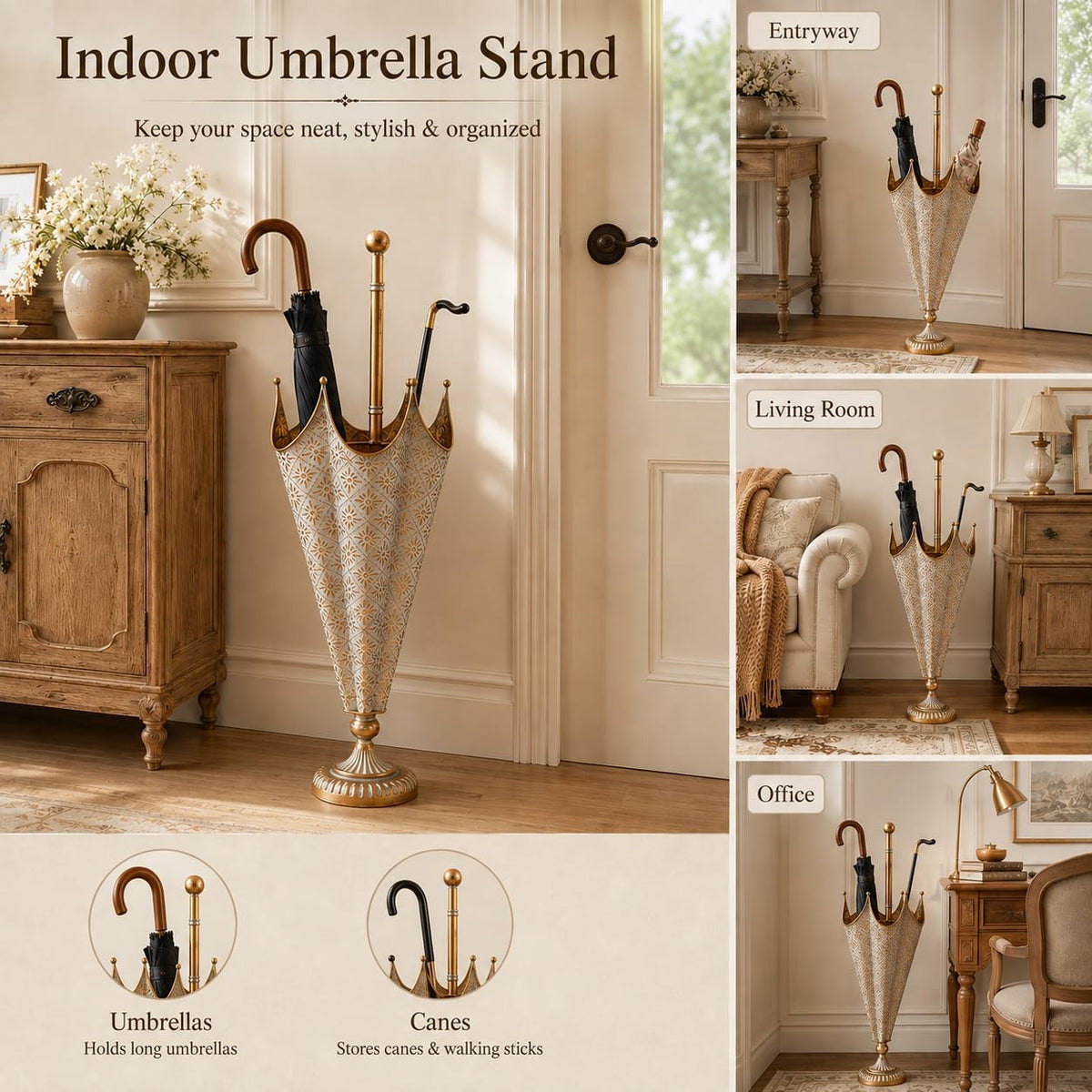 Vintage Metal Umbrella Stand for Entryway
