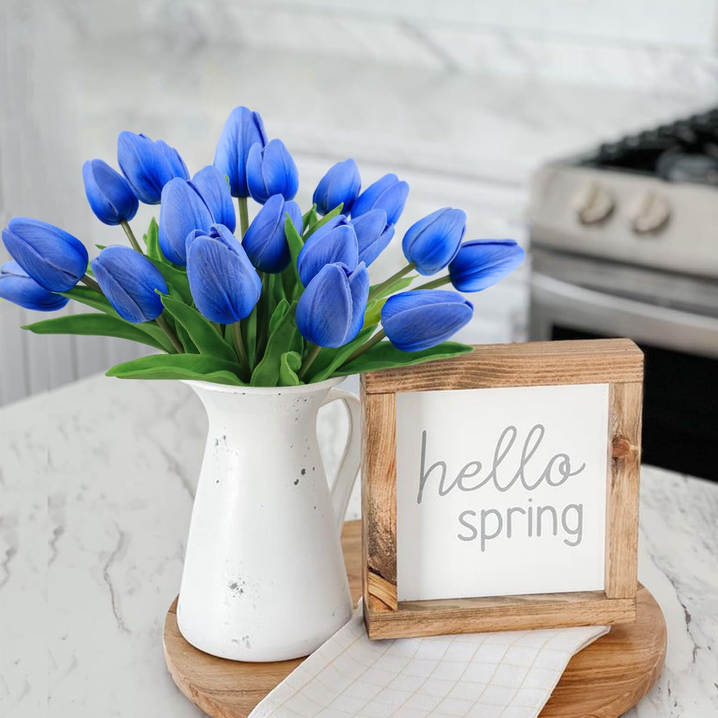 Beferr White Tulips Artificial Flowers 18Pcs Faux Silk Tulip Real Touch Tulip Fake Flowers Bouquets Arrangements for Mother's Day Easter Spring Flowers Gifts Home Table Decor