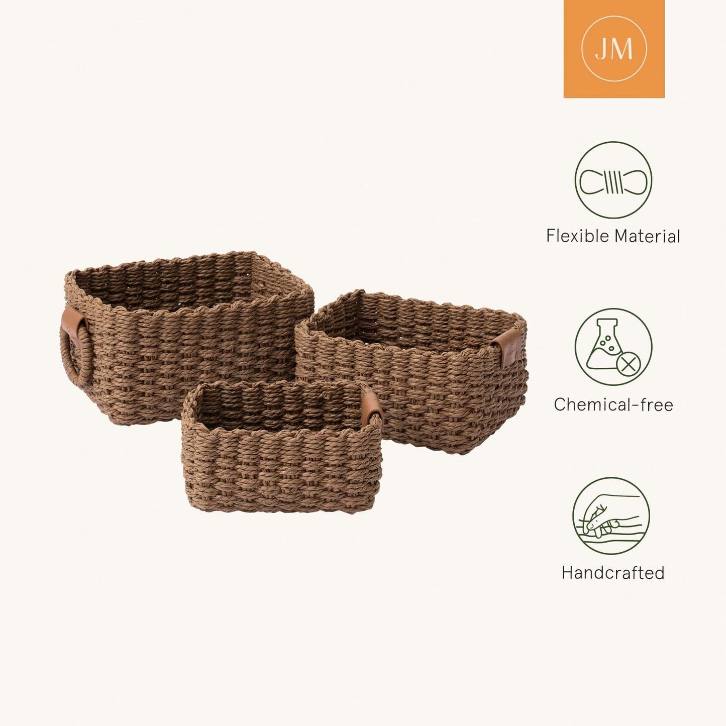 Wicker Square Storage Organizer Baskets / Set of 3