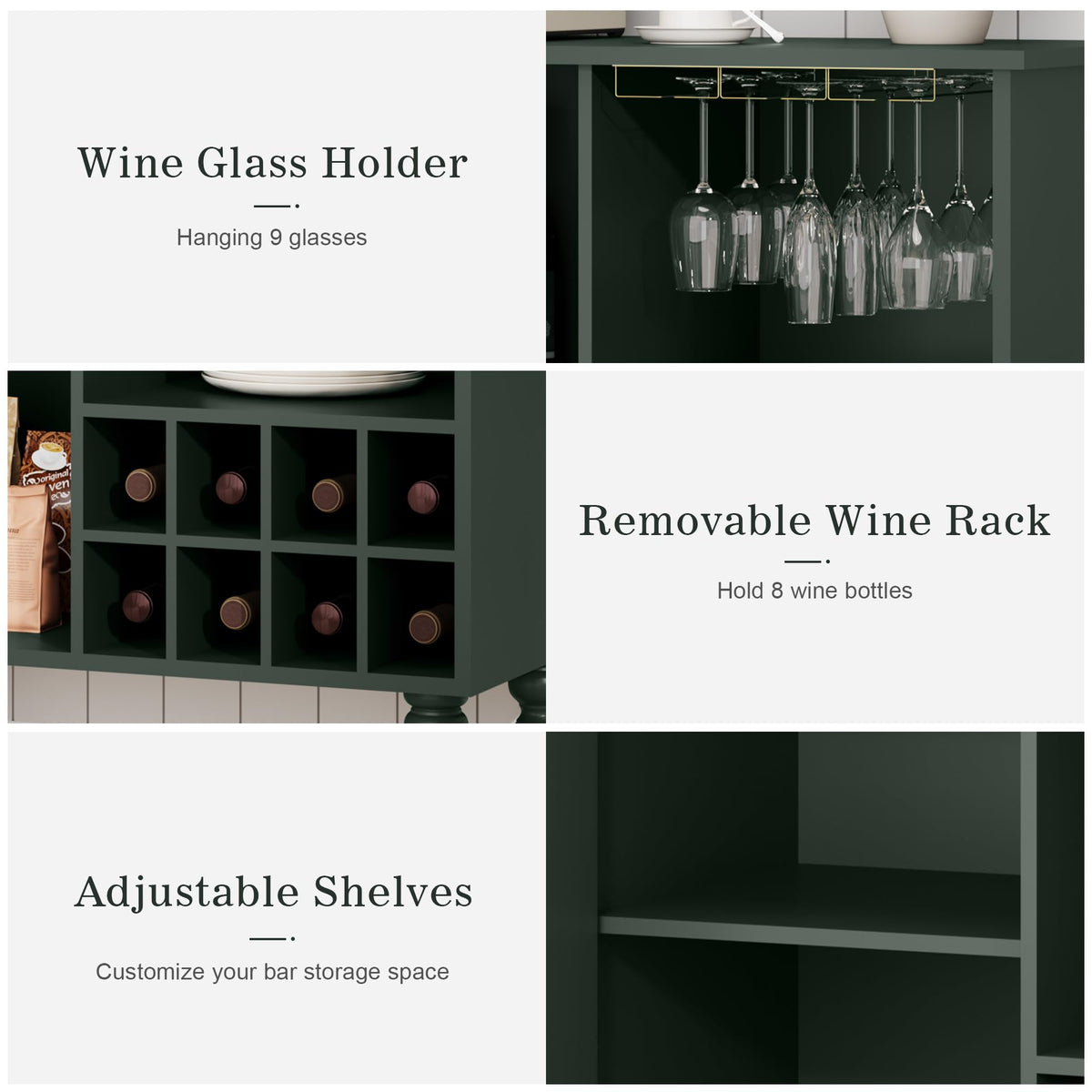 Arched Fluted Coffee Bar Cabinet with Storage & Wine Racks
