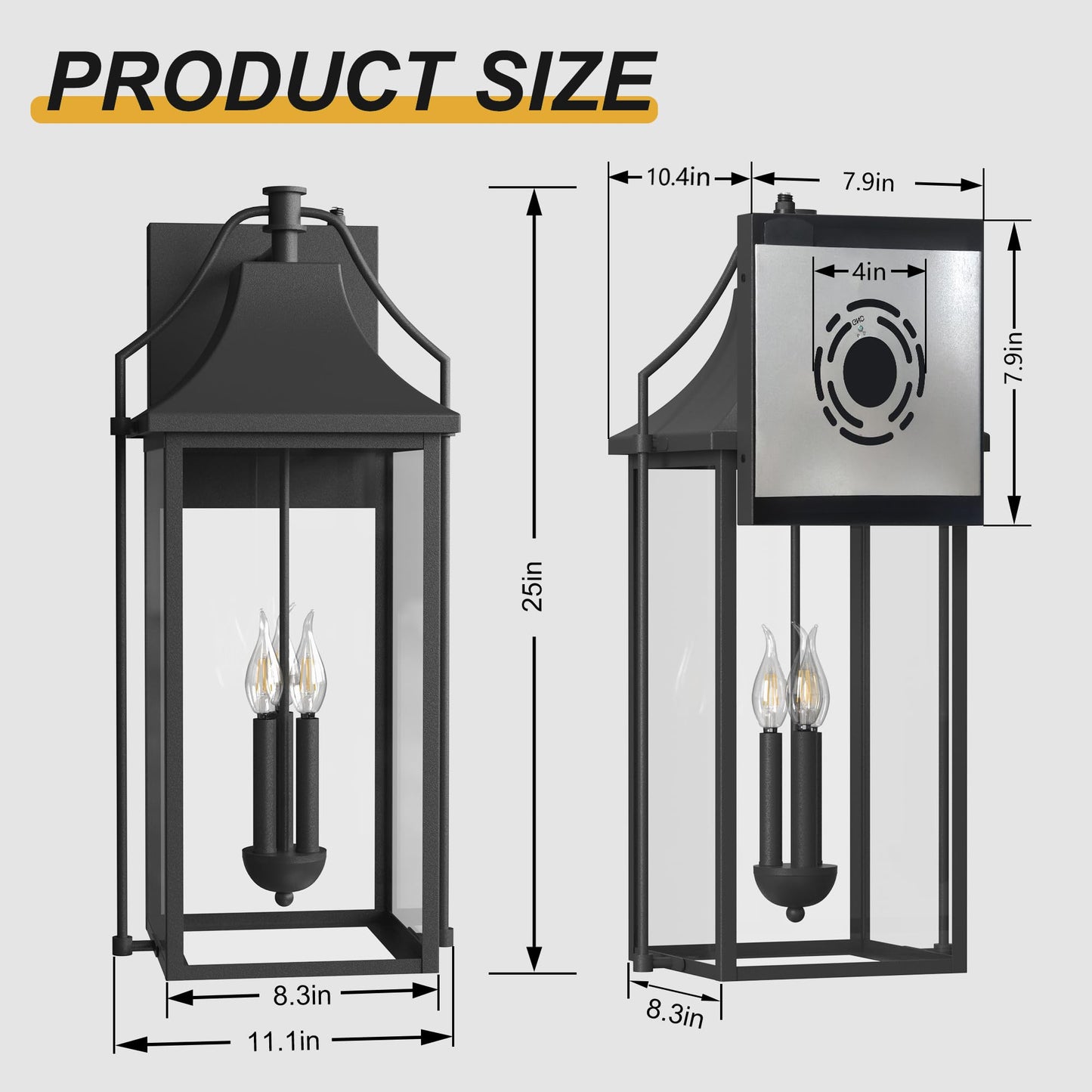 Outdoor Wall Lights Fixtures, Large Size Dusk to Dawn Waterproof Exterior Lanterns, Modern Porch Sconce Wall Mounted with Glass