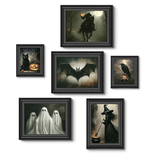 Vintage Gold Framed Halloween Wall Art Autumn Pumpkin Pictures 12x16