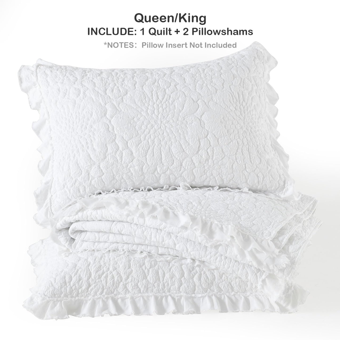 Ruffled Quilt Stone-Washed Lightweight Crinkled Shabby Chic Bedding Set