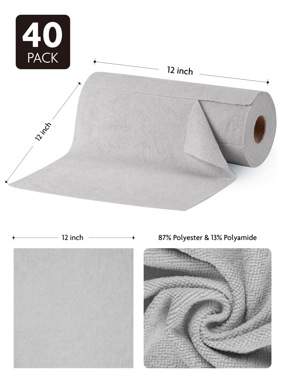 Fantasticlean Microfiber Cleaning Cloth Roll -60 Pack, Tear Away Microfiber Towels, 12" x 12", Reusable, Washable, Scratch Free, Ultra Absorbent Dishcloth for All-Around Cleaning (Beige & Tan)