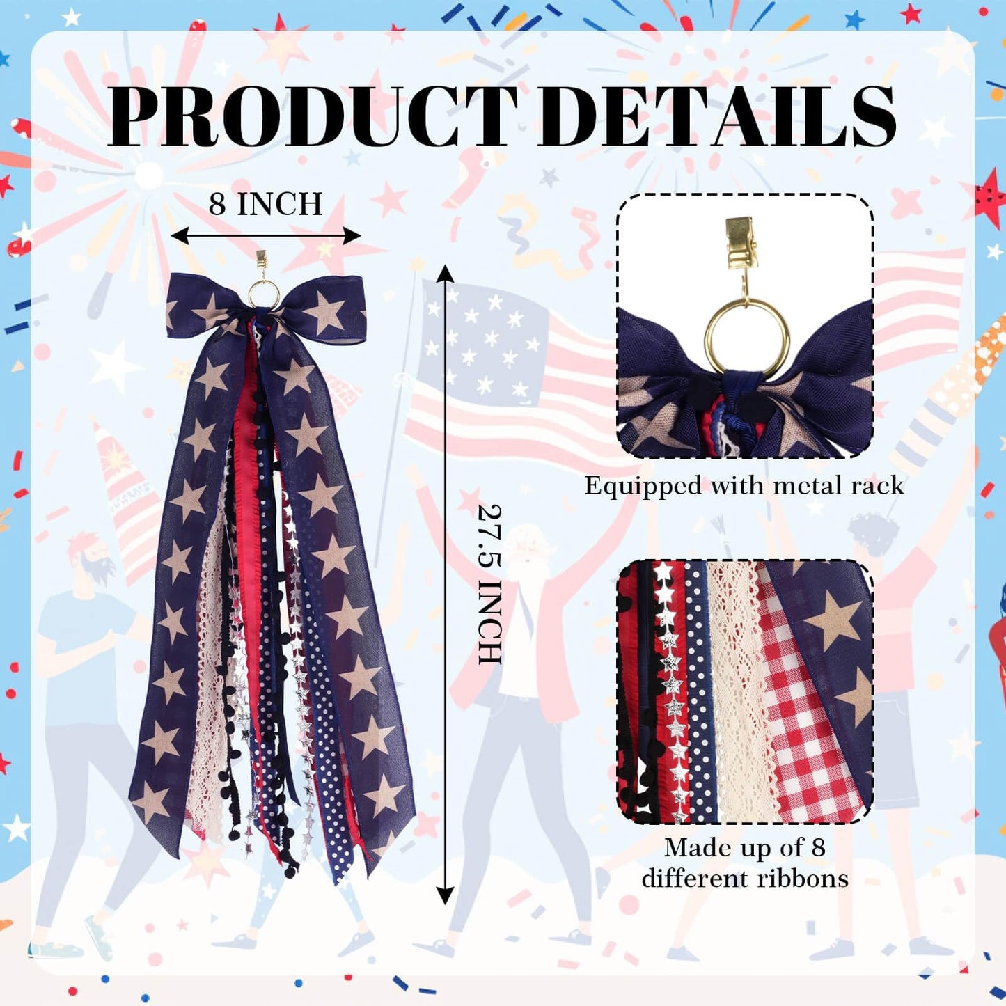 Large Patriotic Front Door Wreath Sash for Independence Memorial Day
