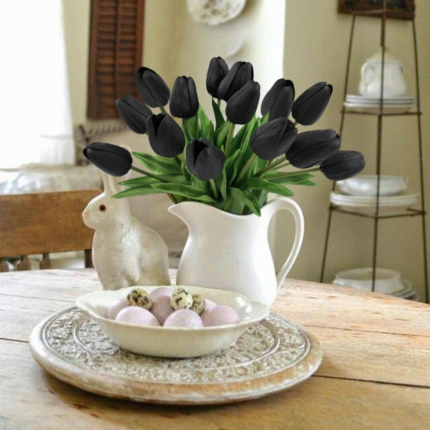 Beferr White Tulips Artificial Flowers 18Pcs Faux Silk Tulip Real Touch Tulip Fake Flowers Bouquets Arrangements for Mother's Day Easter Spring Flowers Gifts Home Table Decor