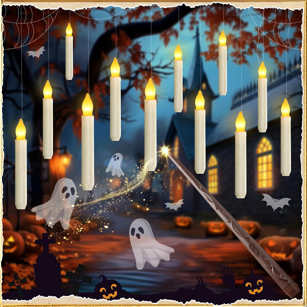 12 Pcs Floating Candle with Wand Remote