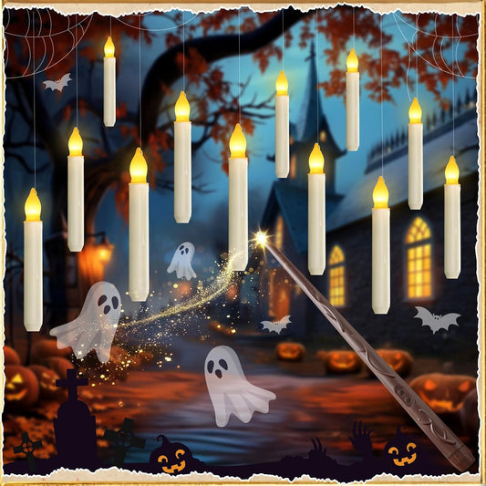 12 Pcs Floating Candle with Wand Remote