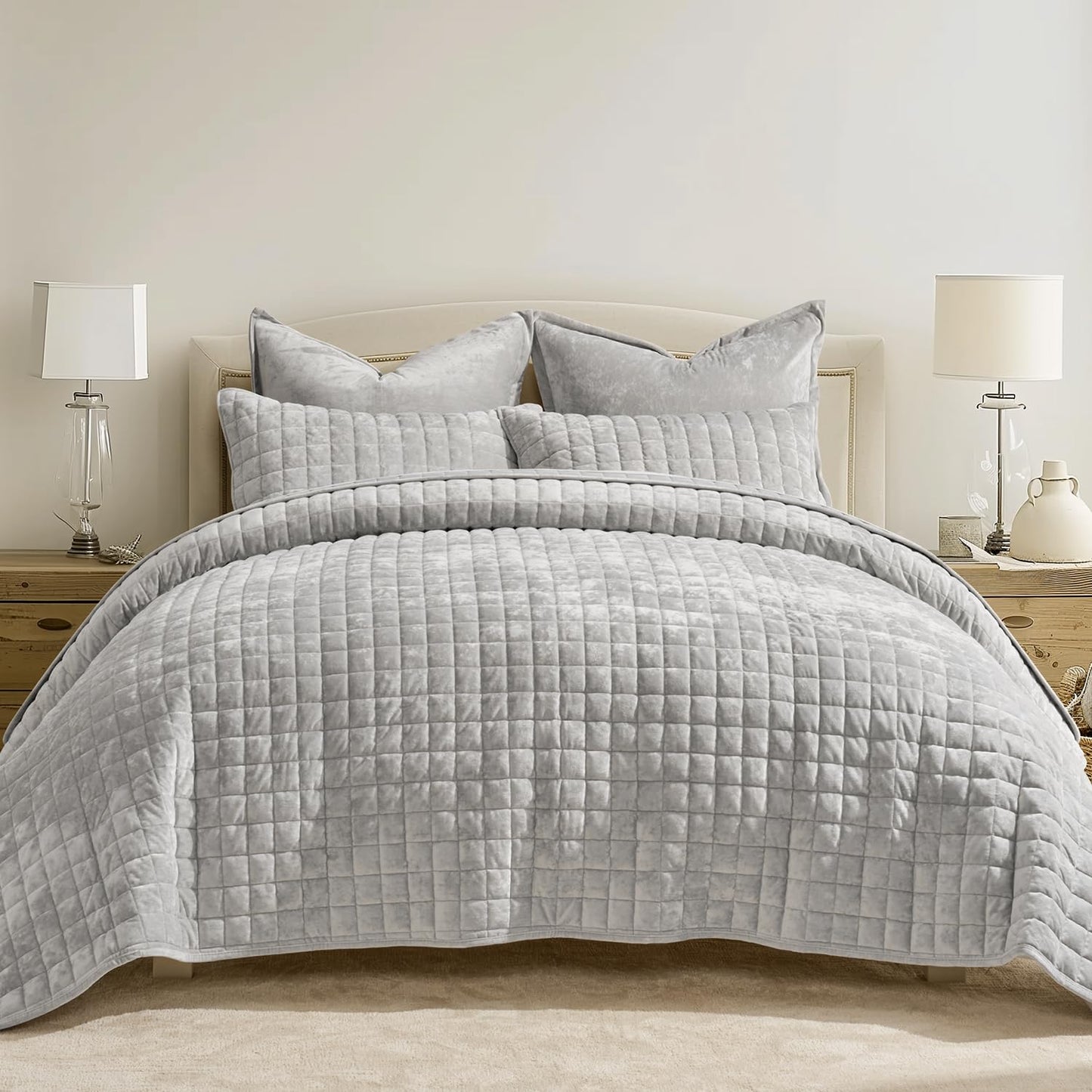 Box Stitch Velvet Quilt Set, King Size