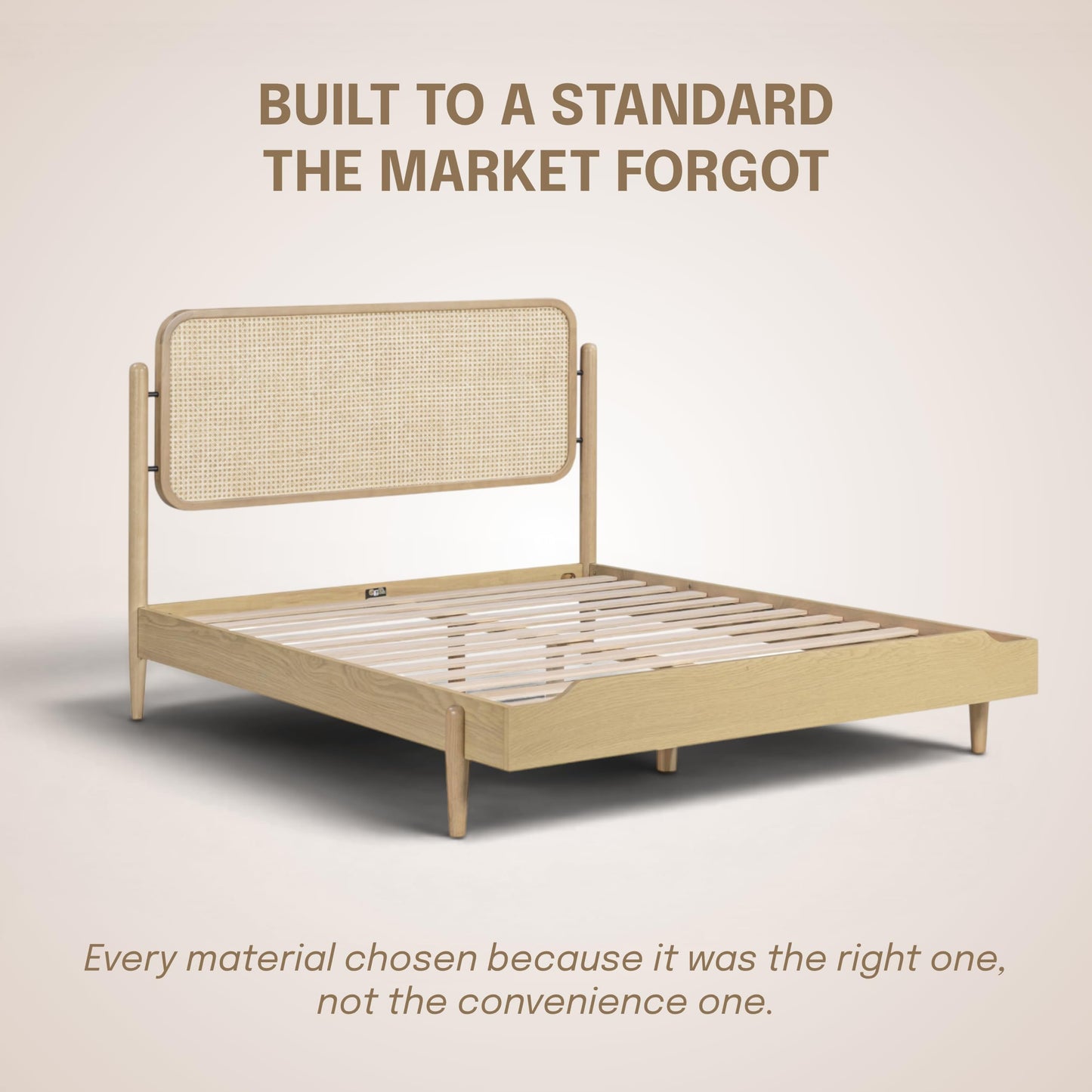 King Platform Bed with Natural Rattan Headboard