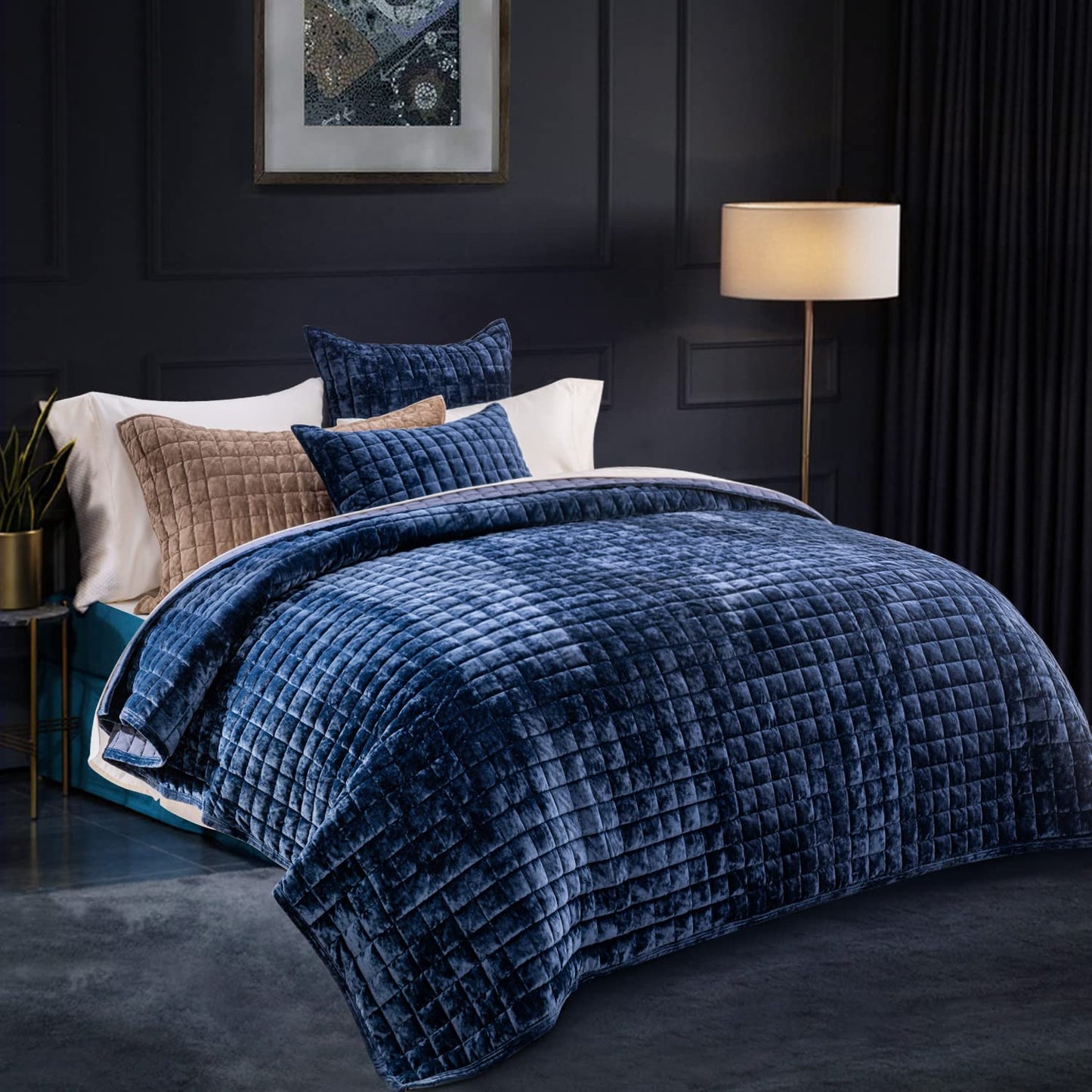 Box Stitch Velvet Quilt Set, King Size