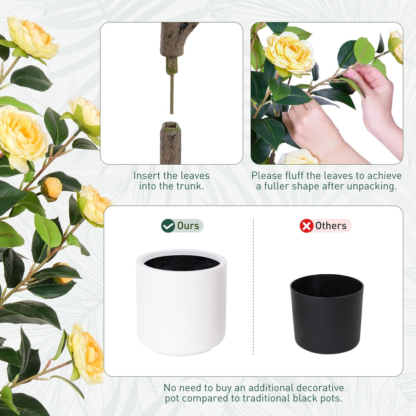 Yepdin 63 inch Artificial Camellia Tree with White Flower Pots - White Fake Tree,5 Ft Faux Plants Indoor wich Blooming,Artificial Plants for Indoor & Outdoor Home Front Door Decor