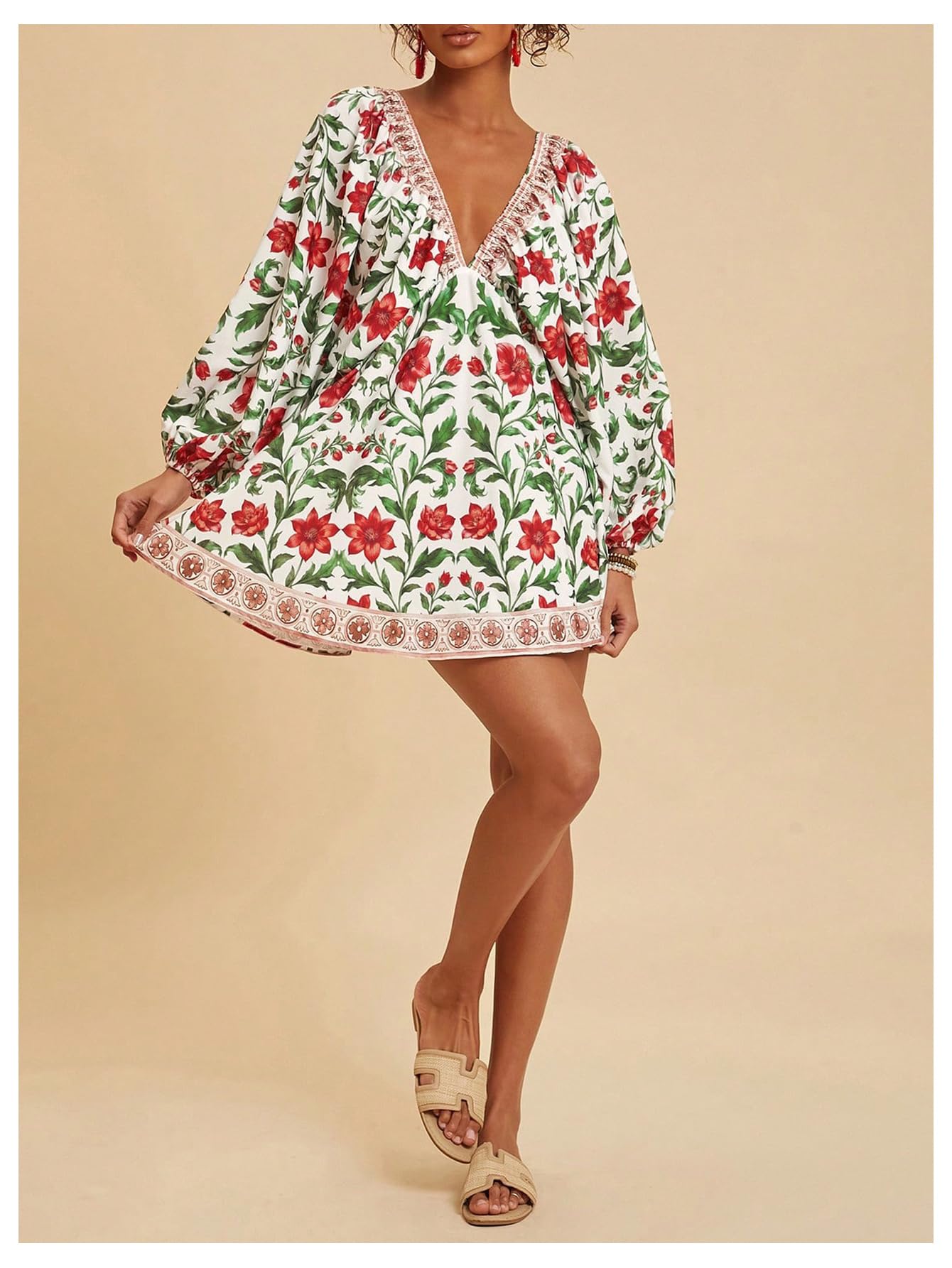 Women's Boho Floral Mini Dresses
