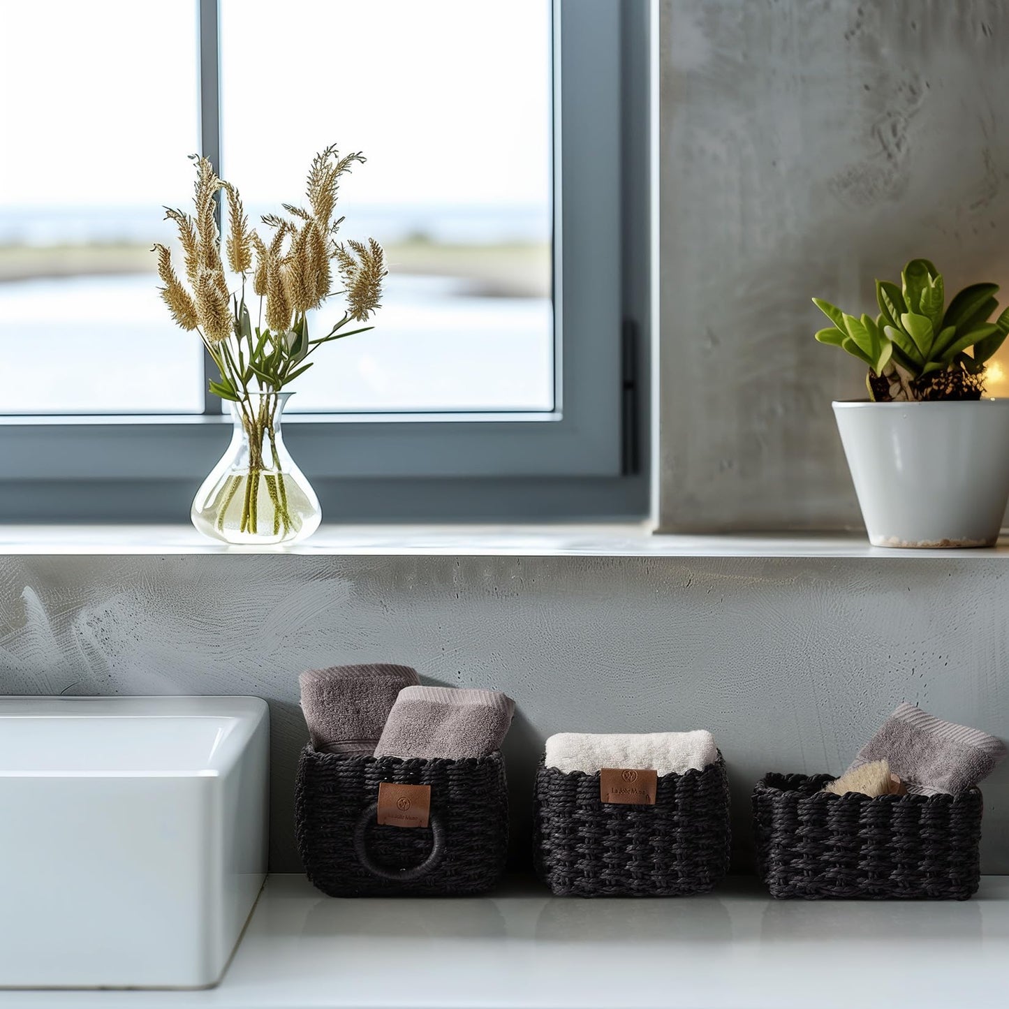 Wicker Square Storage Organizer Baskets / Set of 3