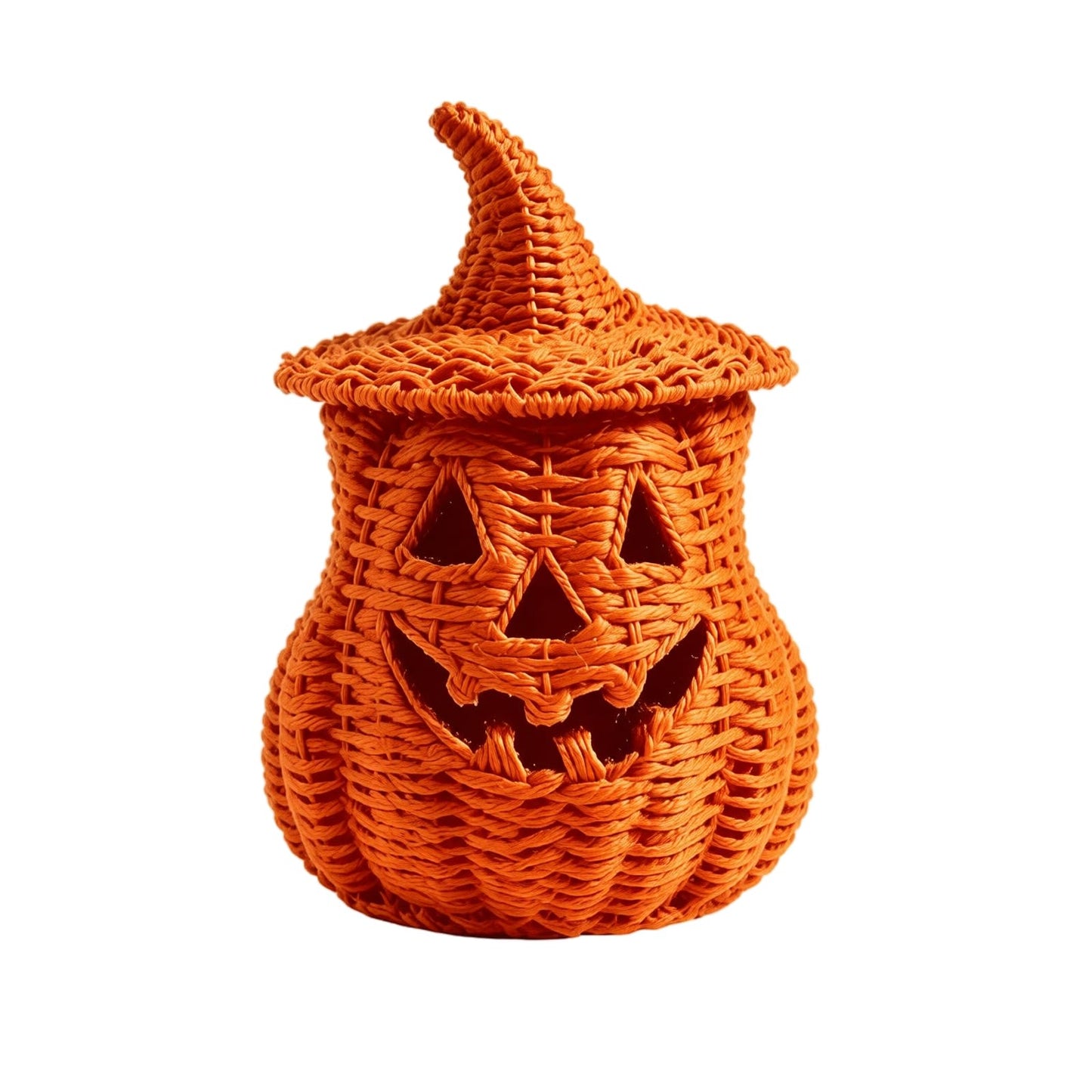 Rattan Lantern Pumpkin Candle Holder with Witch Hat Shape Lid