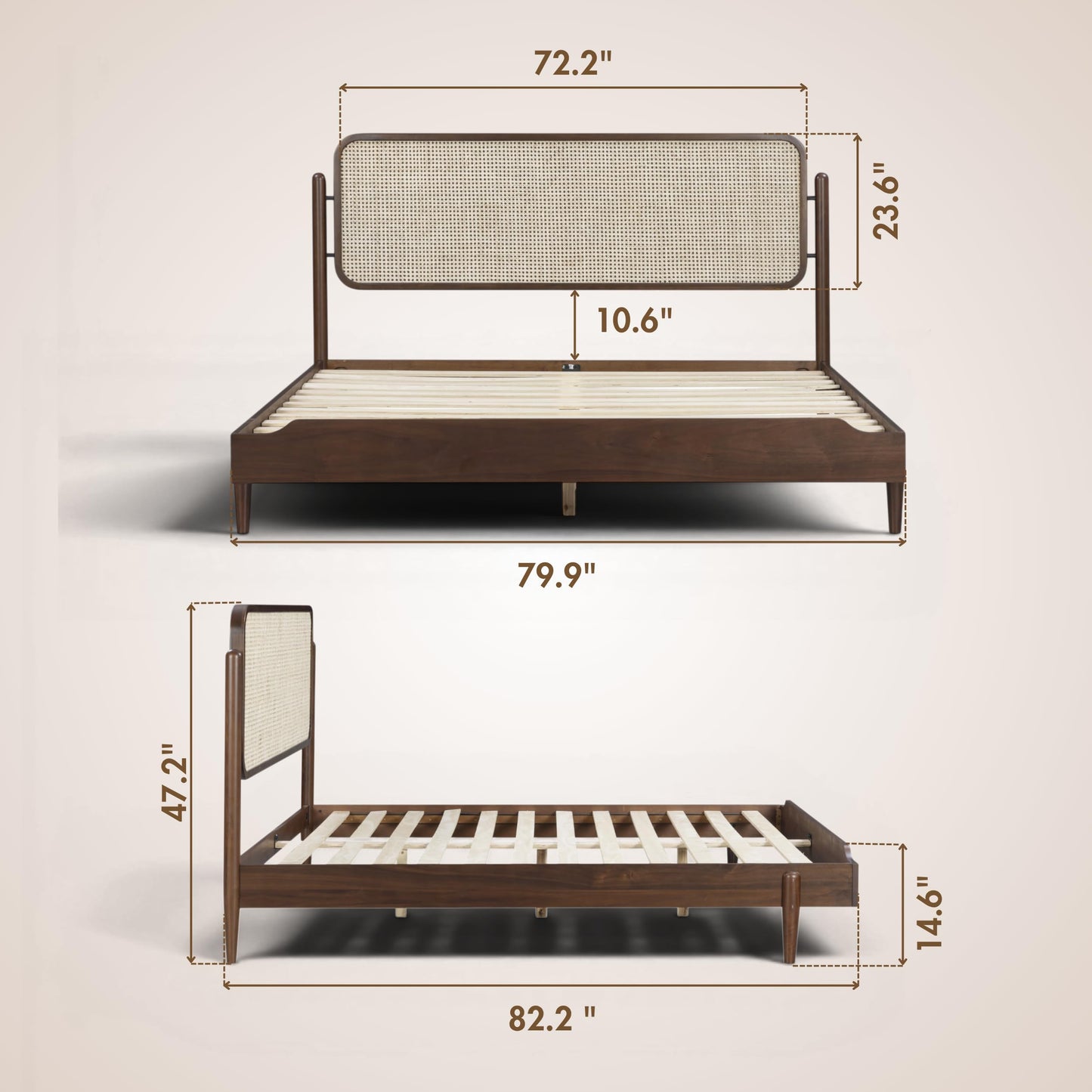 King Platform Bed with Natural Rattan Headboard