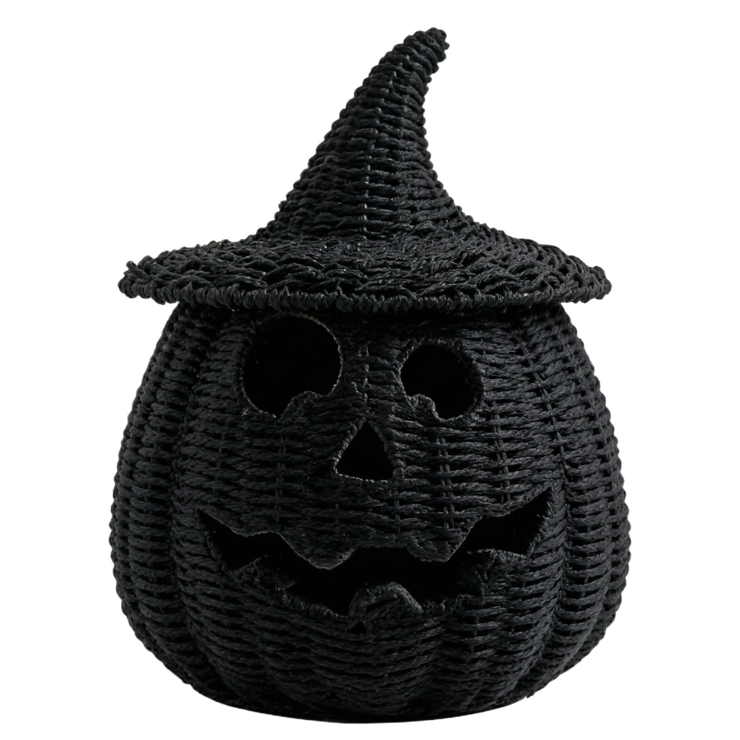 Rattan Lantern Pumpkin Candle Holder with Witch Hat Shape Lid