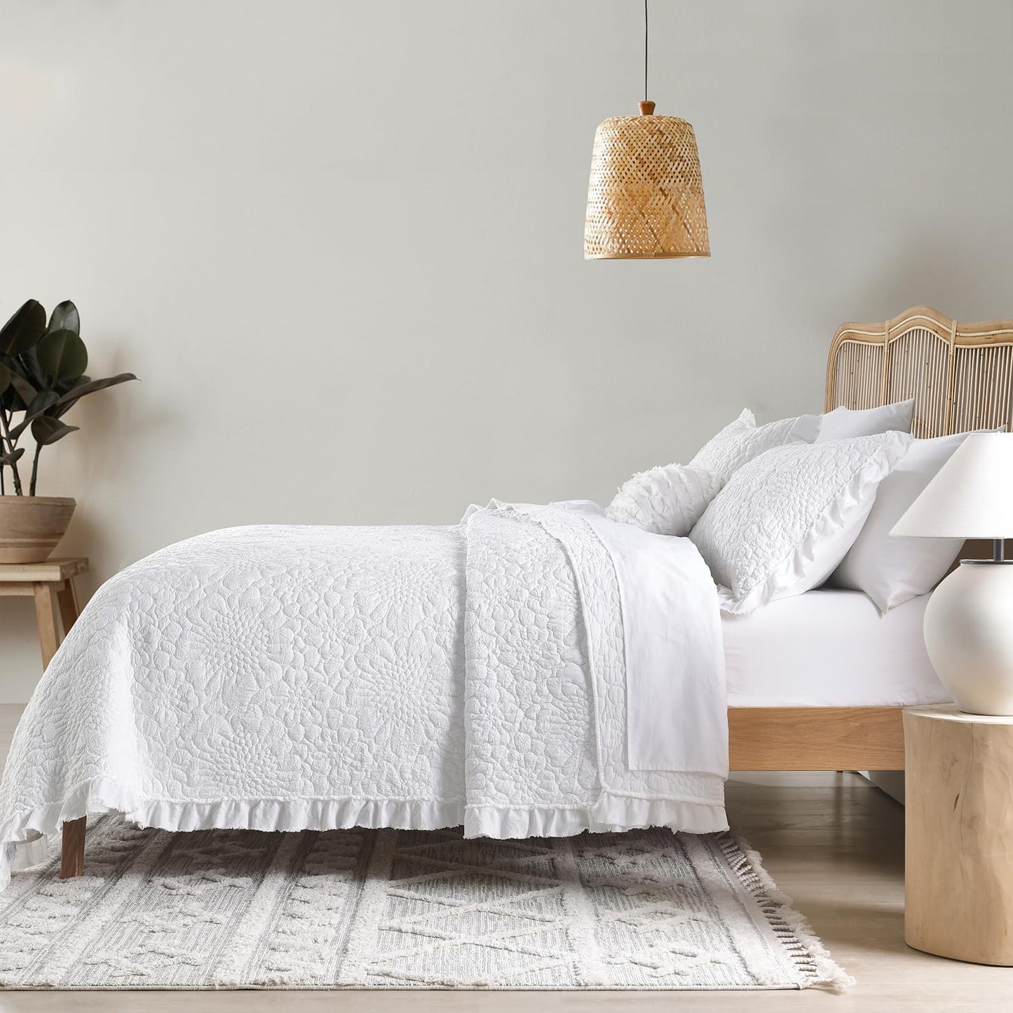 Ruffled Quilt Stone-Washed Lightweight Crinkled Shabby Chic Bedding Set