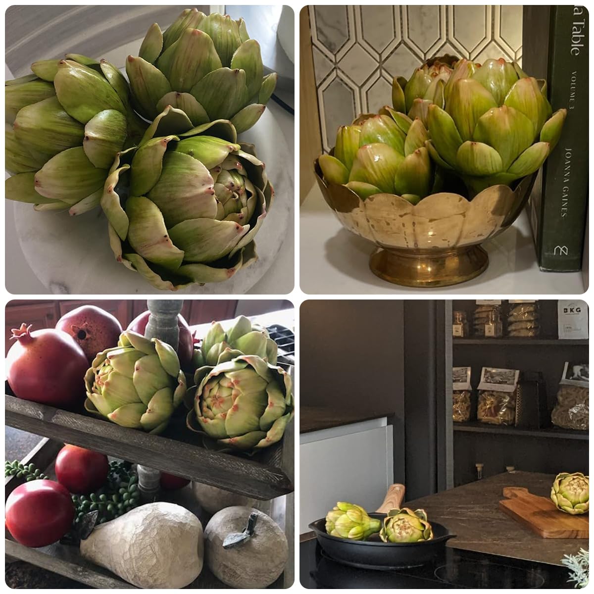 6Pcs Small Green Faux Artichokes Fake Artichokes Artificial Vegetables and Fake Fruits Artichoke Bowl Filler for Home Kitchen Centerpiece Tabletop Decorations