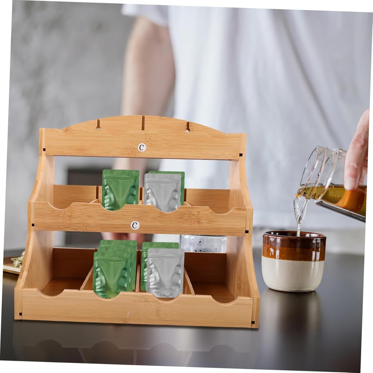 Tea Organizer and Storage Tiered Tea Bag Holder for Cabinet Bamboo Material