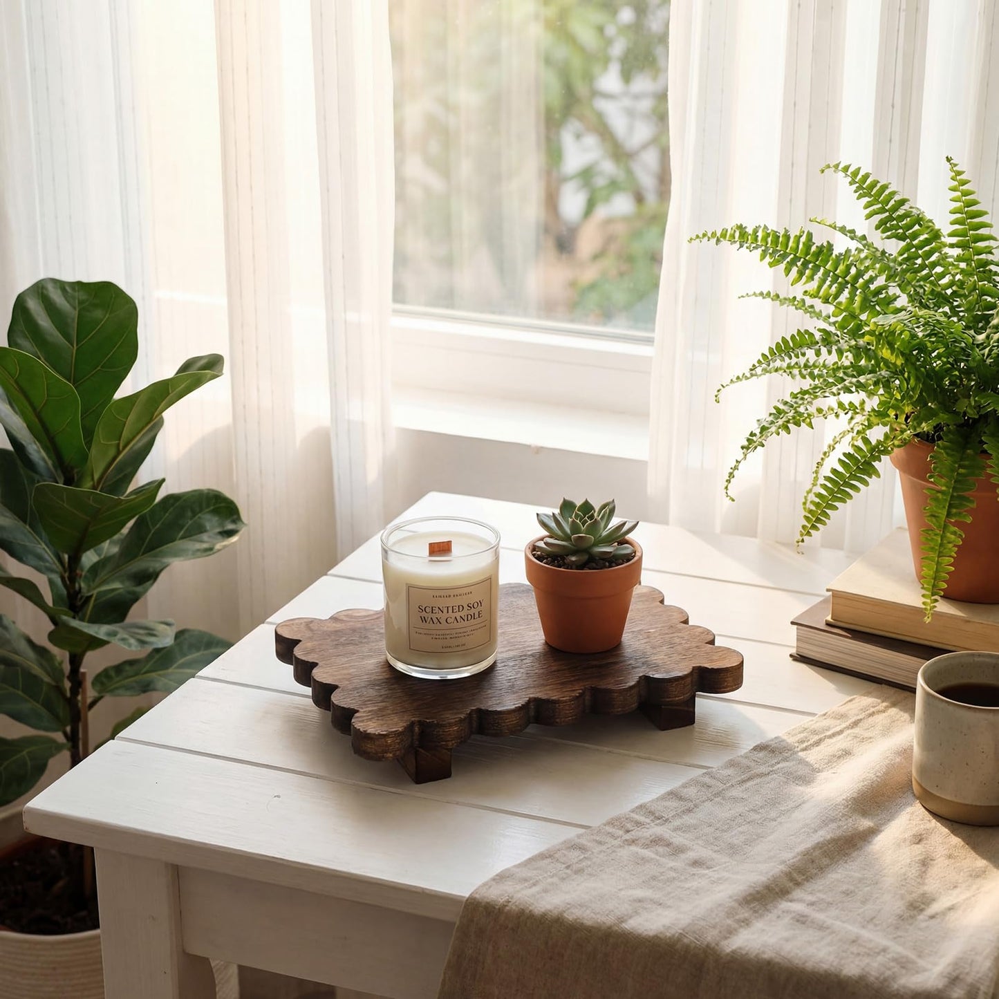 Scalloped Wood Riser Tray