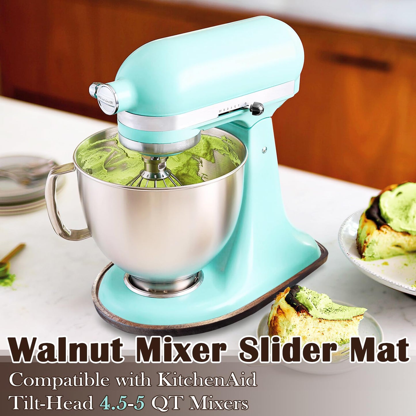 Acacia Wood Mixer Slider Mat for Kitchen Aid 4.5-5 Qt Tilt-Head Stand Mixer Kitchen Appliance Slider Tray Countertop Storage Attachments