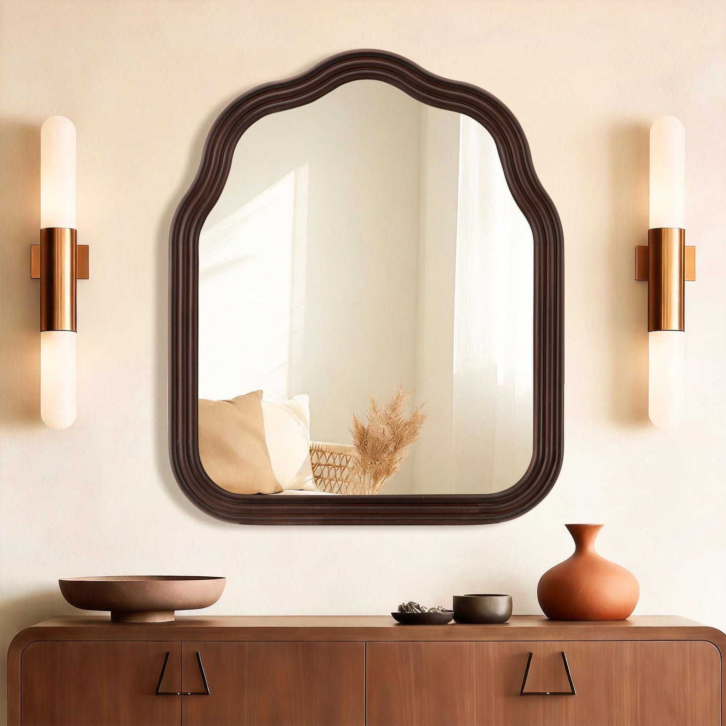 24Wood Arch Bathroom Mirror for Wall