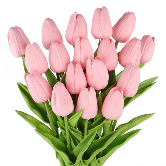 Beferr White Tulips Artificial Flowers 18Pcs Faux Silk Tulip Real Touch Tulip Fake Flowers Bouquets Arrangements for Mother's Day Easter Spring Flowers Gifts Home Table Decor