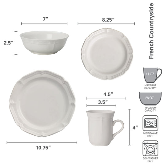 Mikasa French Countryside 16-Piece Dinnerware Set, Service for 4