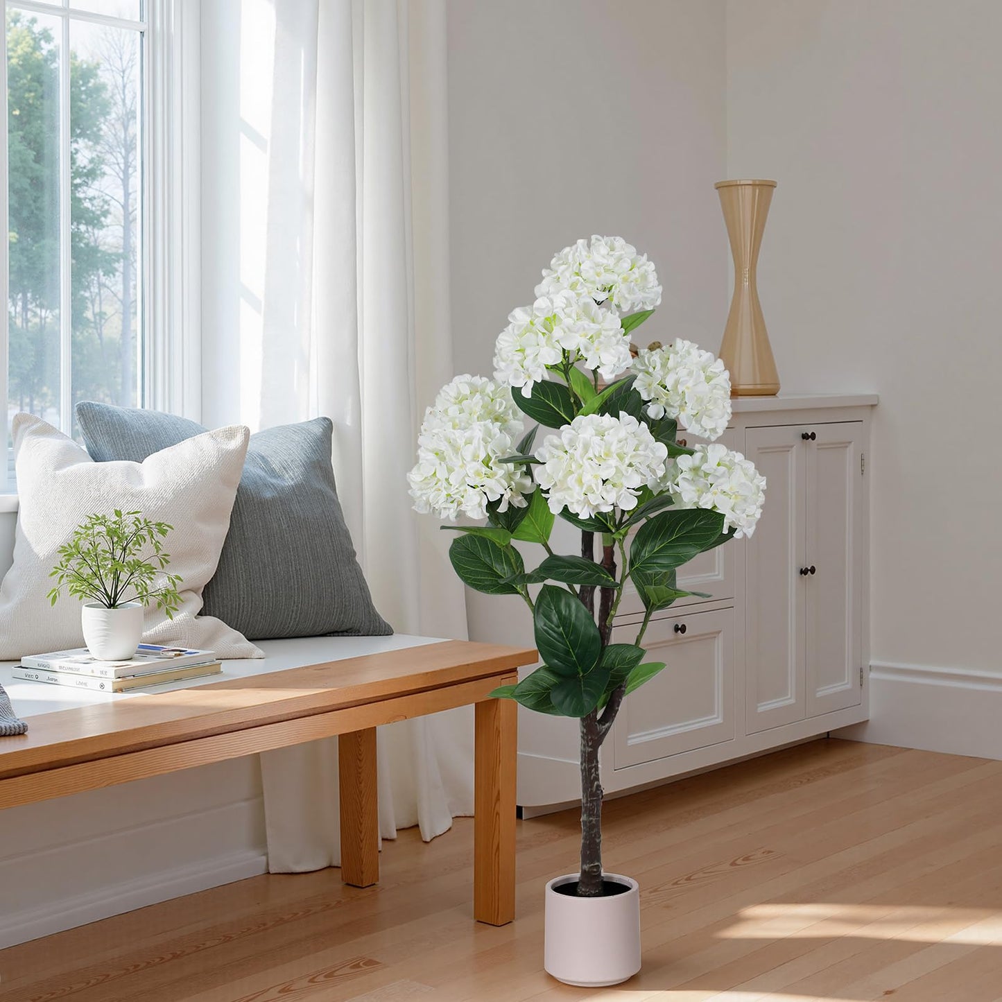 Yepdin 63 inch Artificial Camellia Tree with White Flower Pots - White Fake Tree,5 Ft Faux Plants Indoor wich Blooming,Artificial Plants for Indoor & Outdoor Home Front Door Decor